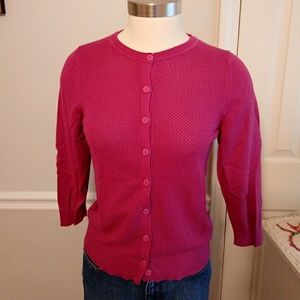 Fushia pink cardigan sweater enamel button front